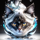 Hyper-realistic Cat Face in Water Splash with Crown Droplets