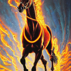 Vibrant surreal illustration: stylized horse with cosmic backdrop