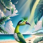 Colorful Toucan Illustration in Tropical Beach Setting