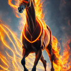 Colorful Horse Artwork Featuring Fiery Mane and Tail