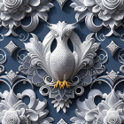 Detailed Stylized White Dove with Floral Patterns on Dark Background