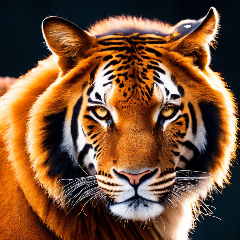 Detailed Close-Up of Striped Tiger's Intense Face