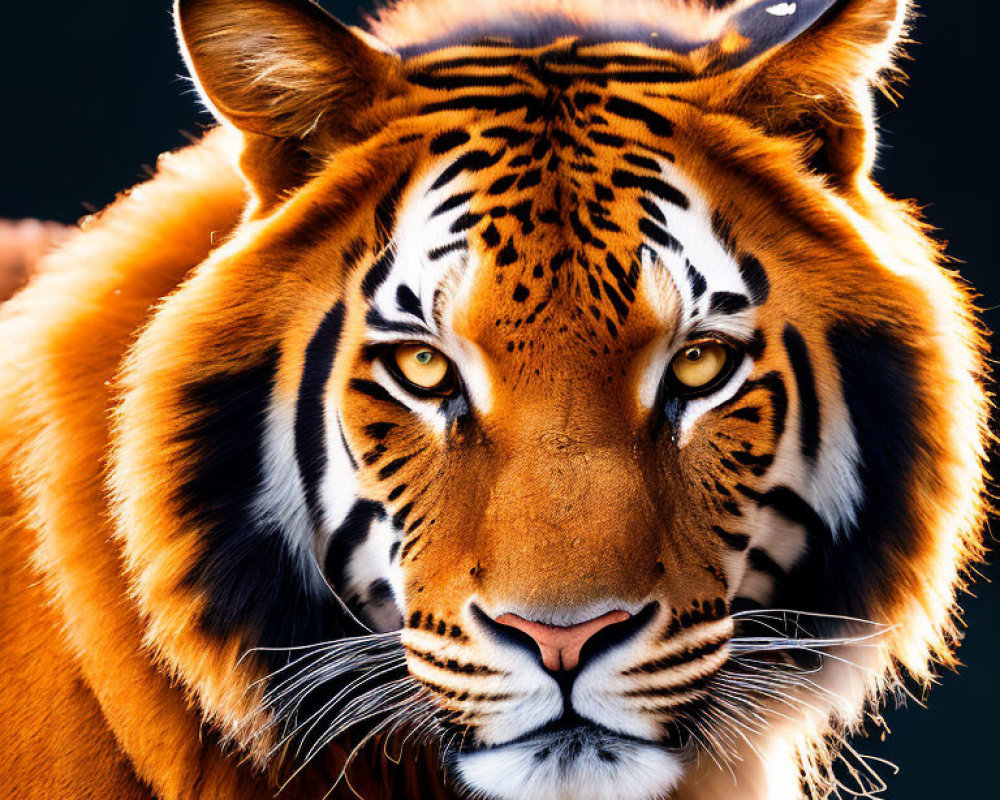 Detailed Close-Up of Striped Tiger's Intense Face