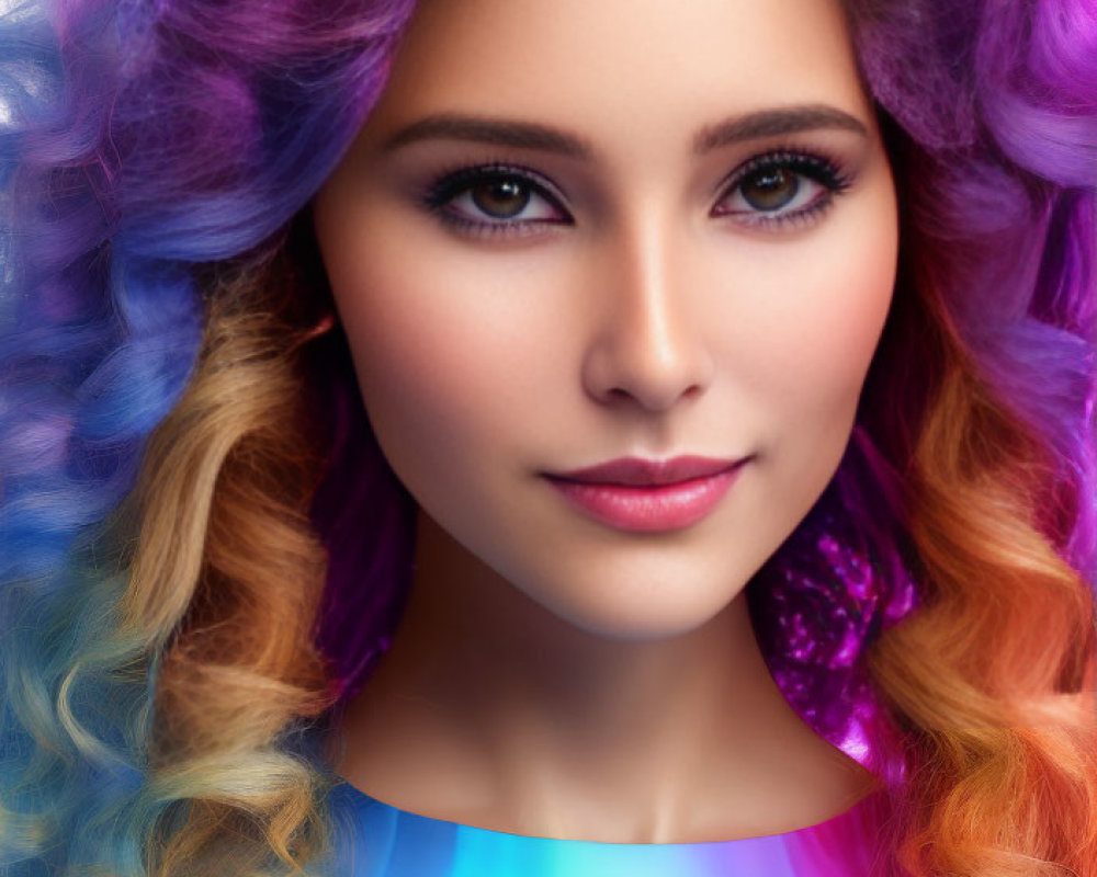 Portrait of Woman with Rainbow Hair and Soft Gaze