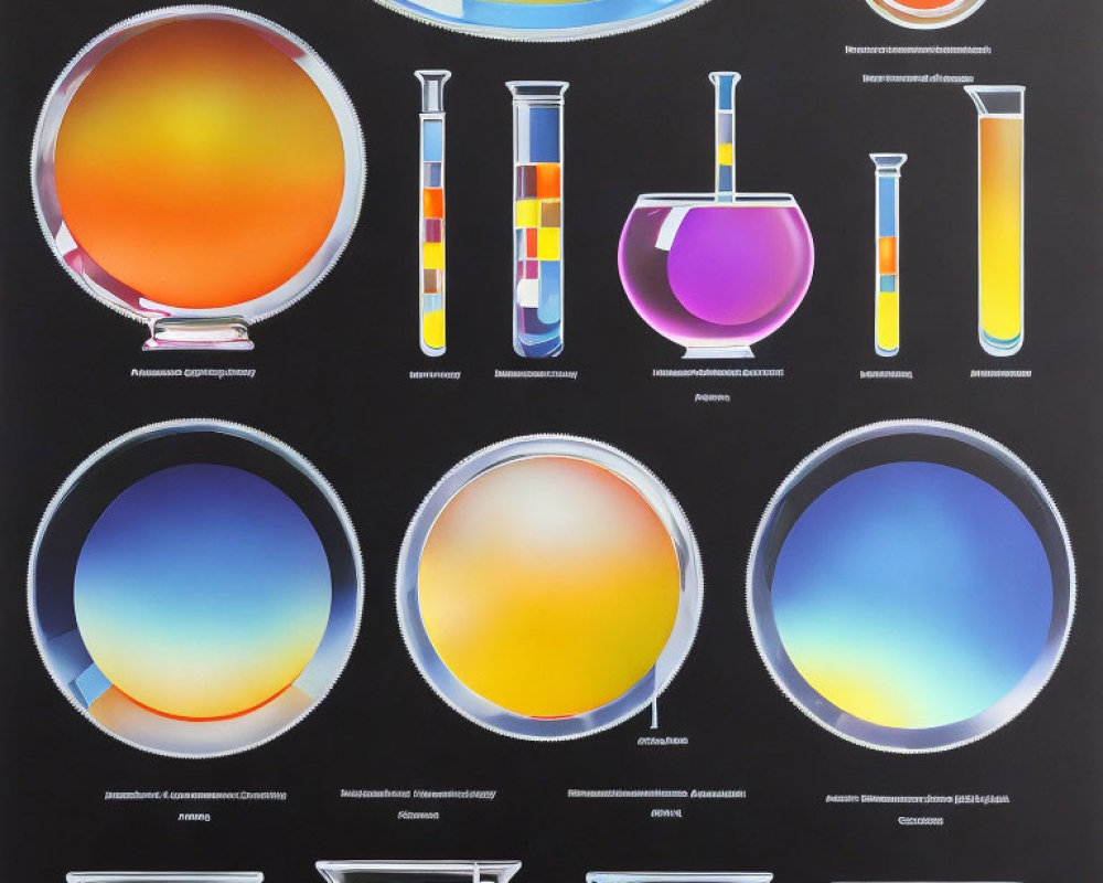 Colorful Gradient Scientific Glassware on Black Background