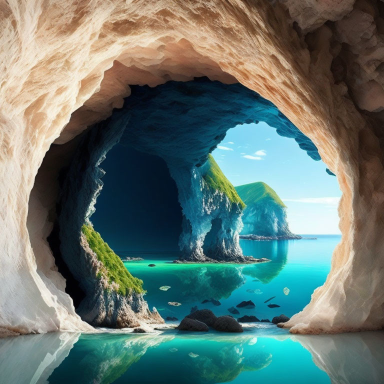 Crystal-clear Blue Lagoon in Serene Sea Cave