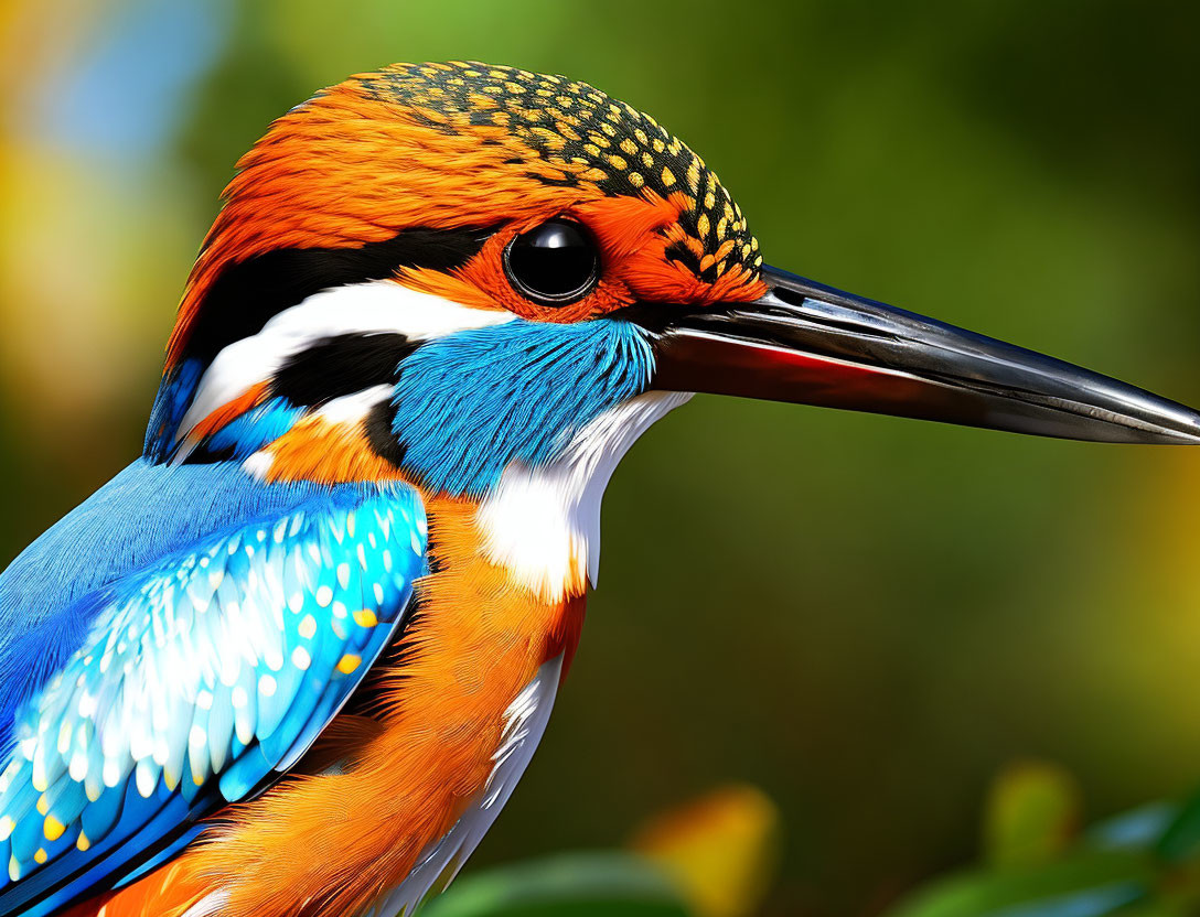 Colorful Kingfisher with Orange, Blue, and White Plumage on Green Background