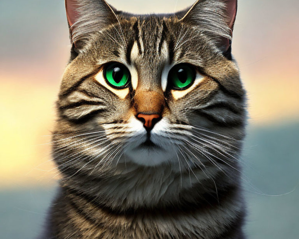 Tabby Cat Close-Up with Green Eyes and Facial Markings