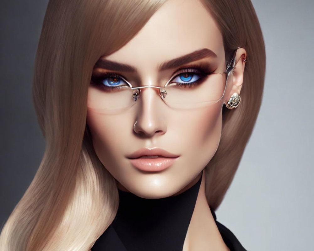 Blonde Woman with Blue Eyes in Modern Glasses Artwork