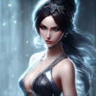 Animated female character with pale skin, blue eyes, and long blue wavy hair wearing a silver crown