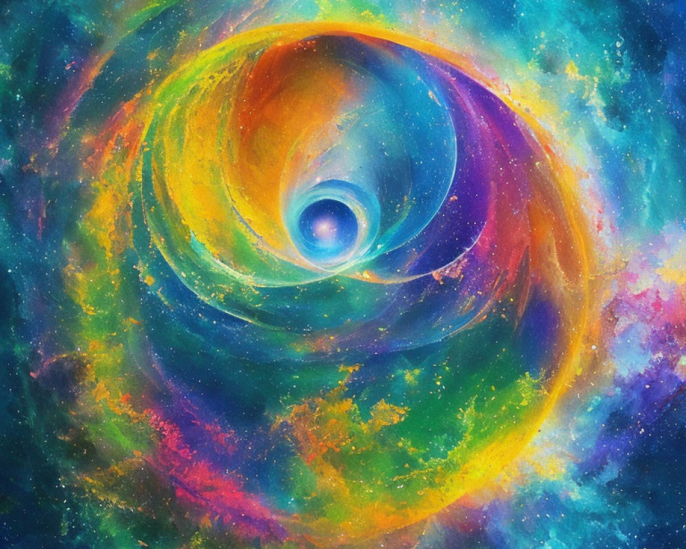 Colorful Cosmic Spiral Nebula Painting with Swirling Hues