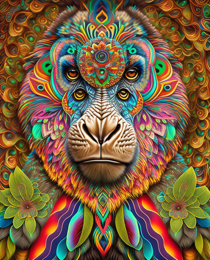 Colorful Mandala-Inspired Lion Artwork with Psychedelic Patterns