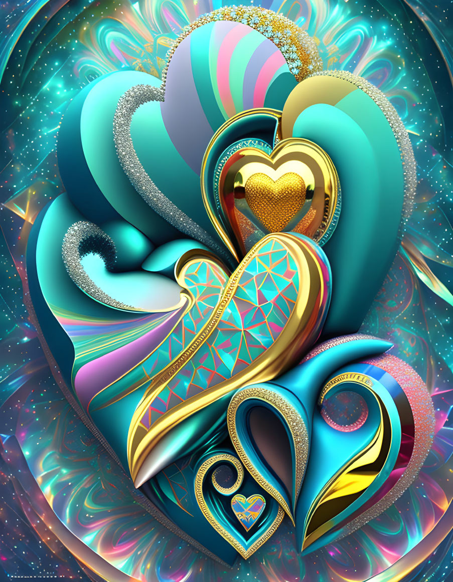 Colorful Interlocking Hearts Art Against Cosmic Background