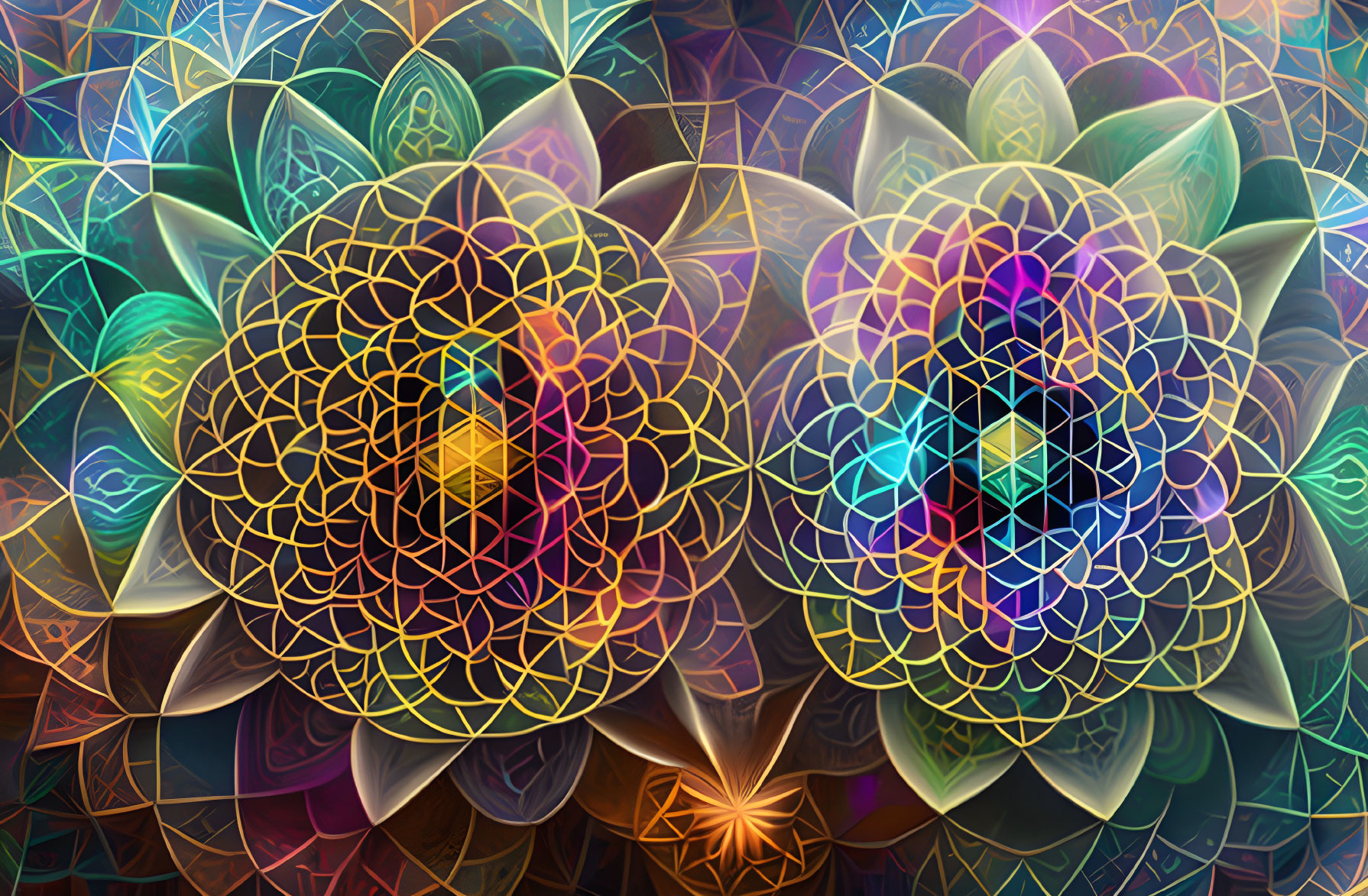 Symmetrical Multicolored Mandala Patterns on Dark Textured Background