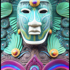 Symmetrical face digital artwork with colorful patterns and butterflies