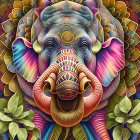 Colorful Psychedelic Gorilla Illustration with Leaf-like Designs