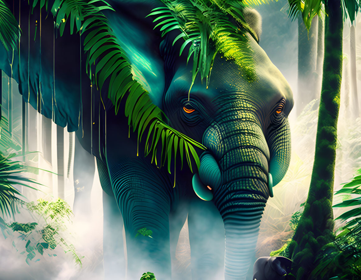 Detailed jungle scene with mystical elephant illustration