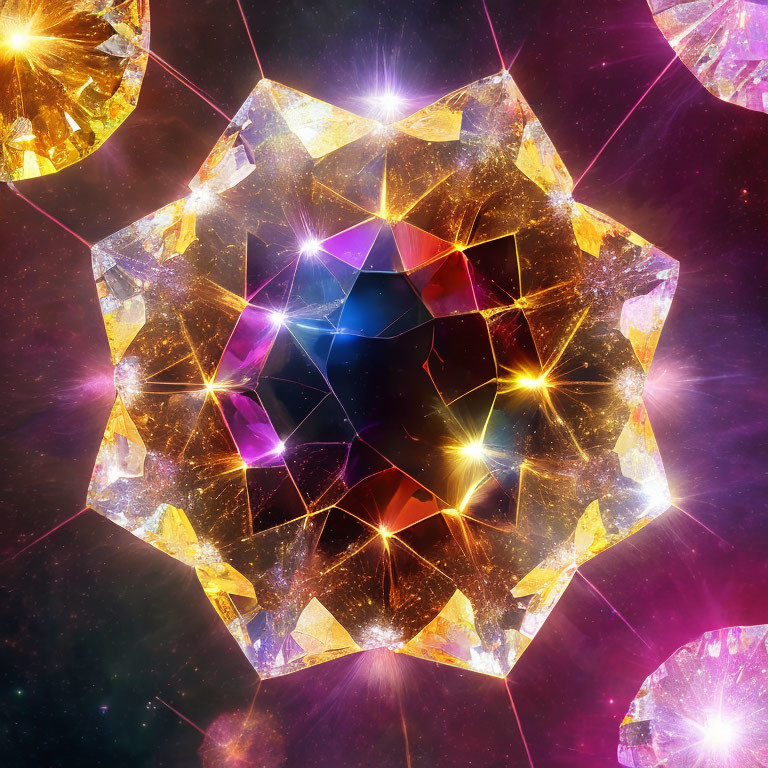 Colorful Abstract Cosmic Image with Kaleidoscopic Pattern and Gemstone Illusion