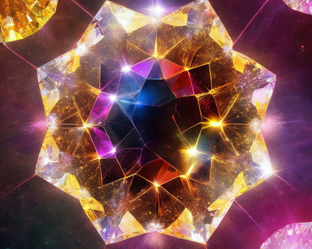 Colorful Abstract Cosmic Image with Kaleidoscopic Pattern and Gemstone Illusion