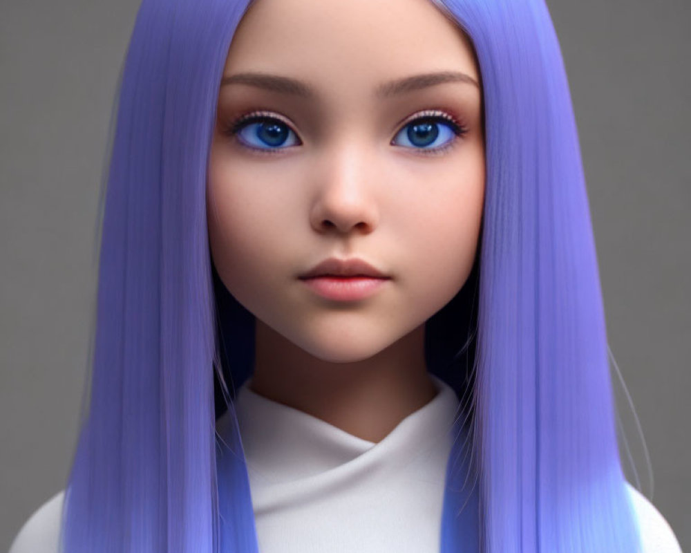 Vibrant blue-haired girl with striking blue eyes on neutral background