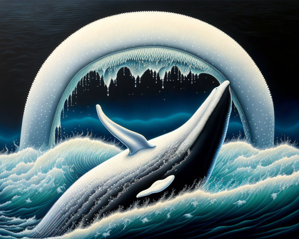 Surreal Whale Painting with Seascape and Night Sky Blend