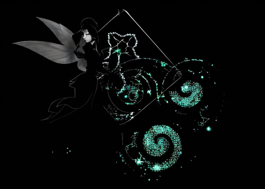 Fairy and luminous constellation with swirling patterns on dark background