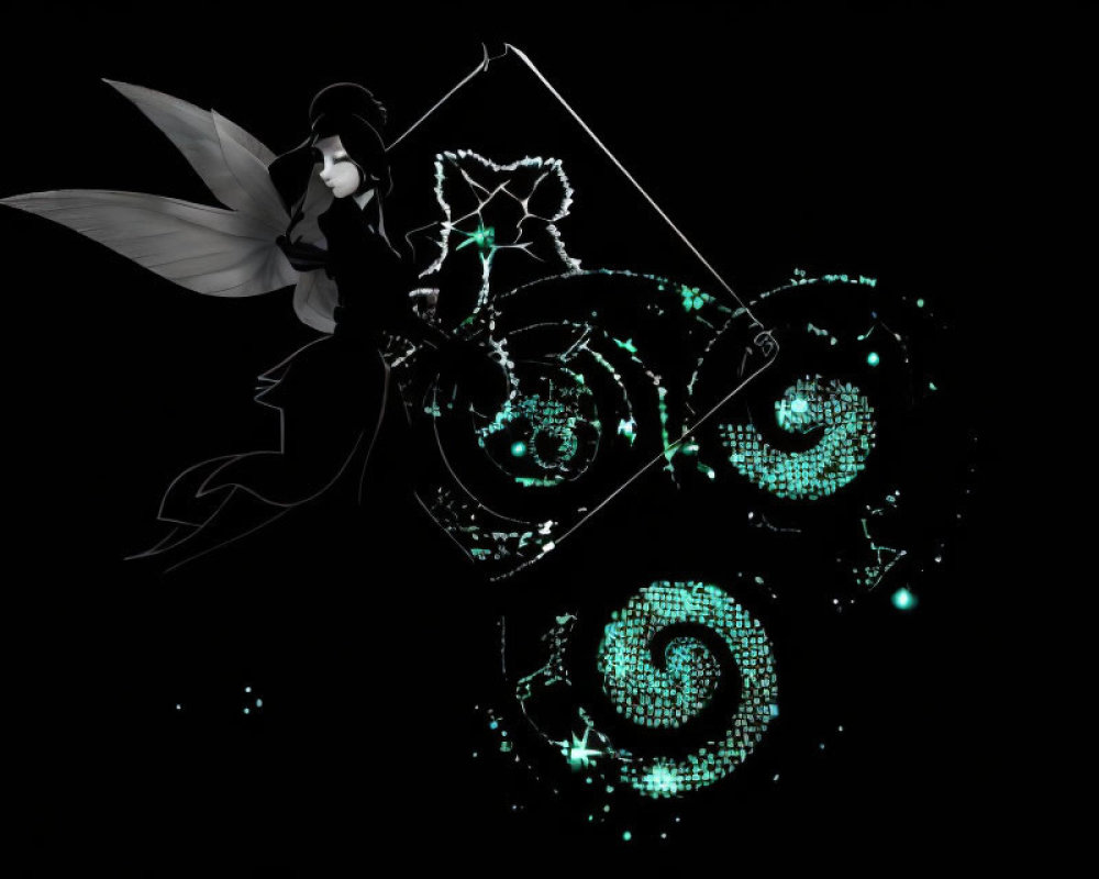 Fairy and luminous constellation with swirling patterns on dark background