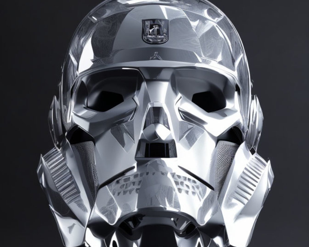 Polished Chrome Skull with Futuristic Robotic Design