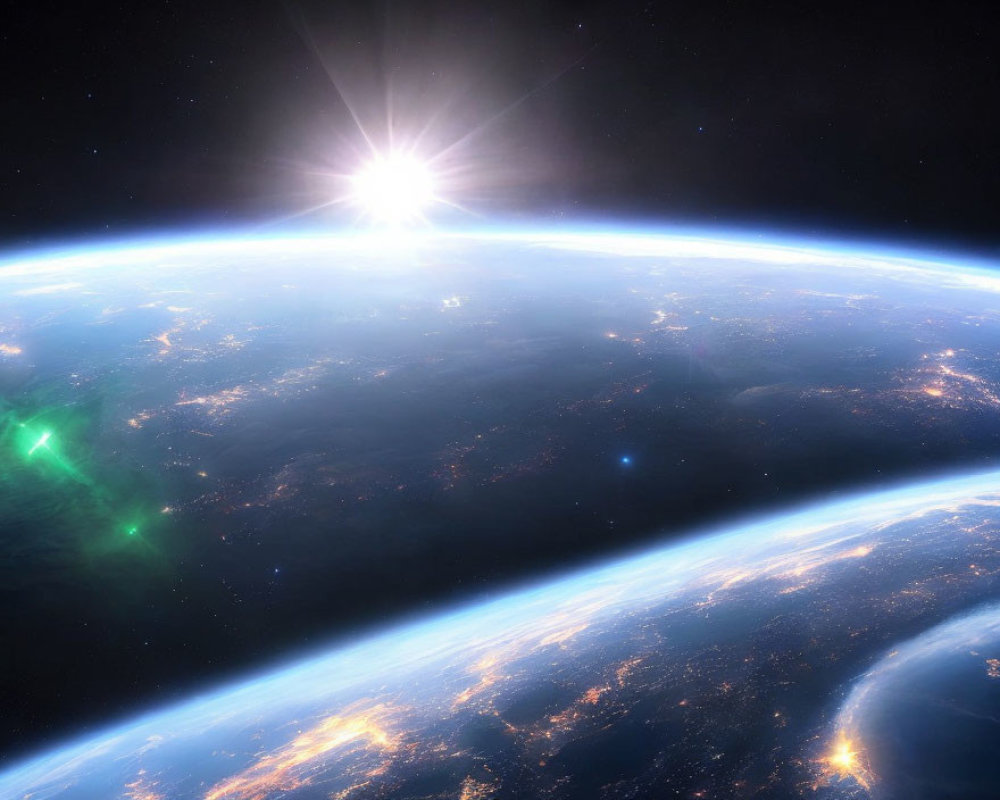 Earth from Space: Sunbeam, City Lights, Aurora