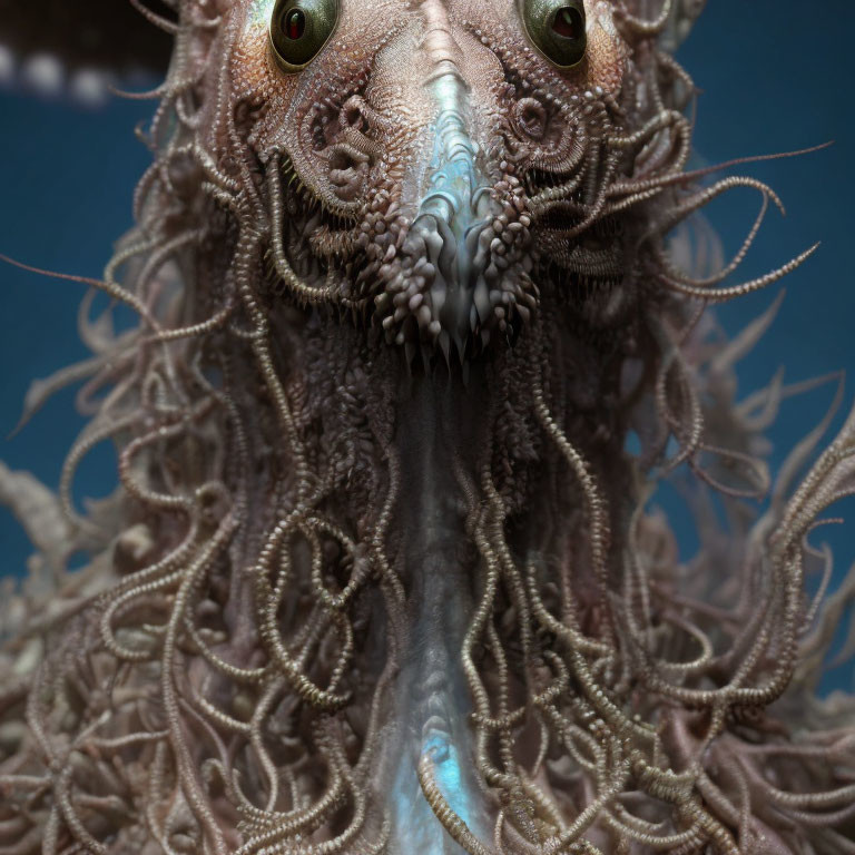 Fantastical creature with writhing tentacles and beak-like mouth