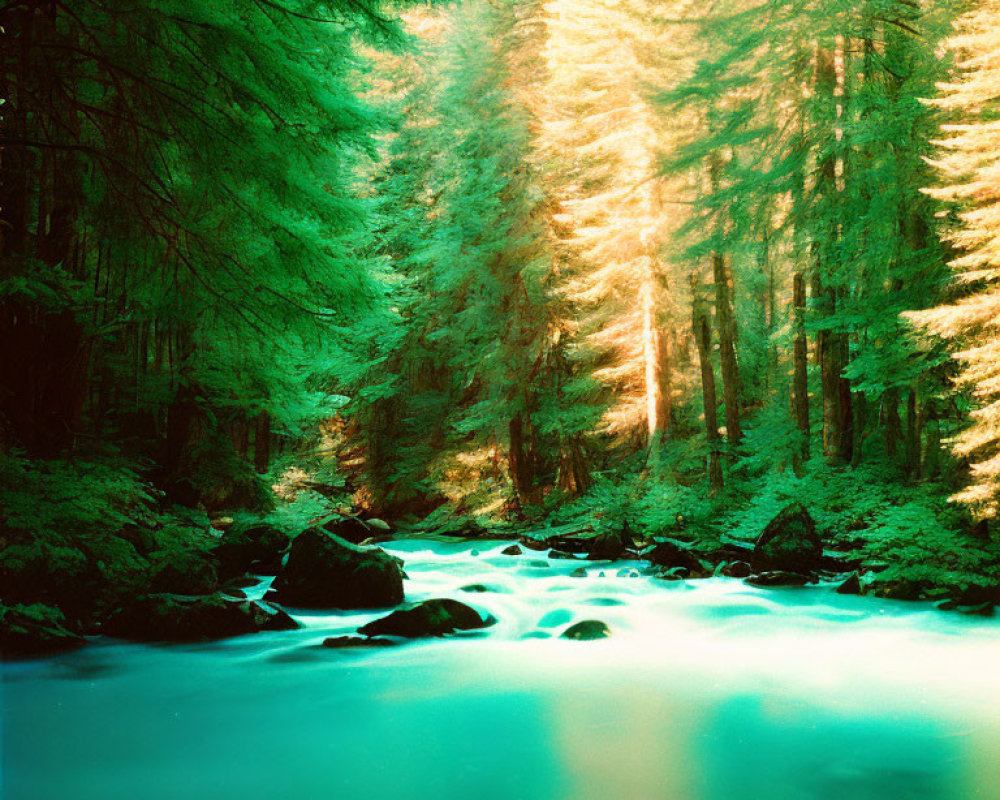 Luminous Turquoise River in Vibrant Forest