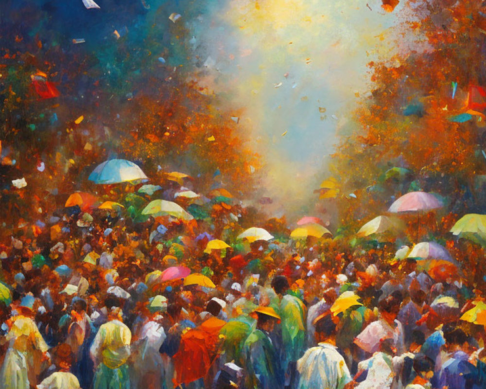 Colorful Umbrellas Crowded Street Painting