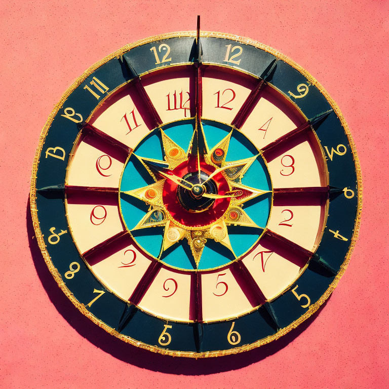 Elegant ornate clock with Roman numerals on pink backdrop