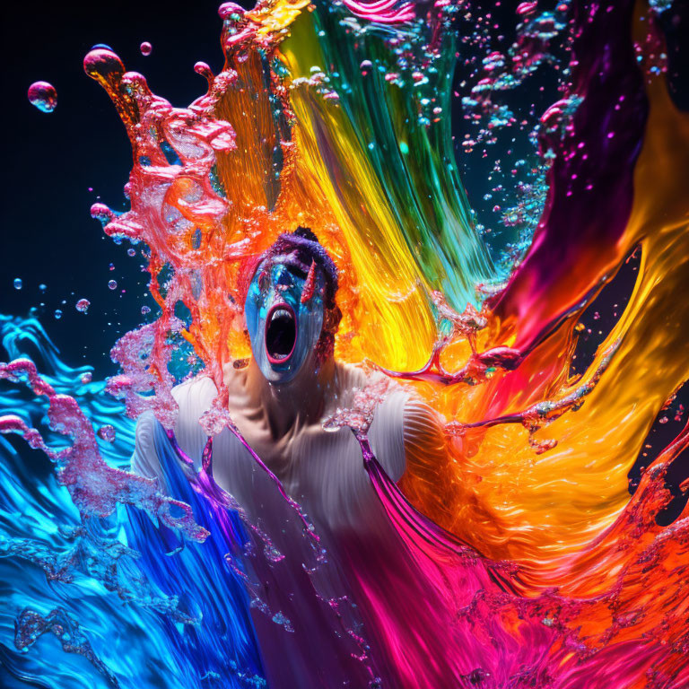 Colorful Liquid Motion Splash Against Dark Background