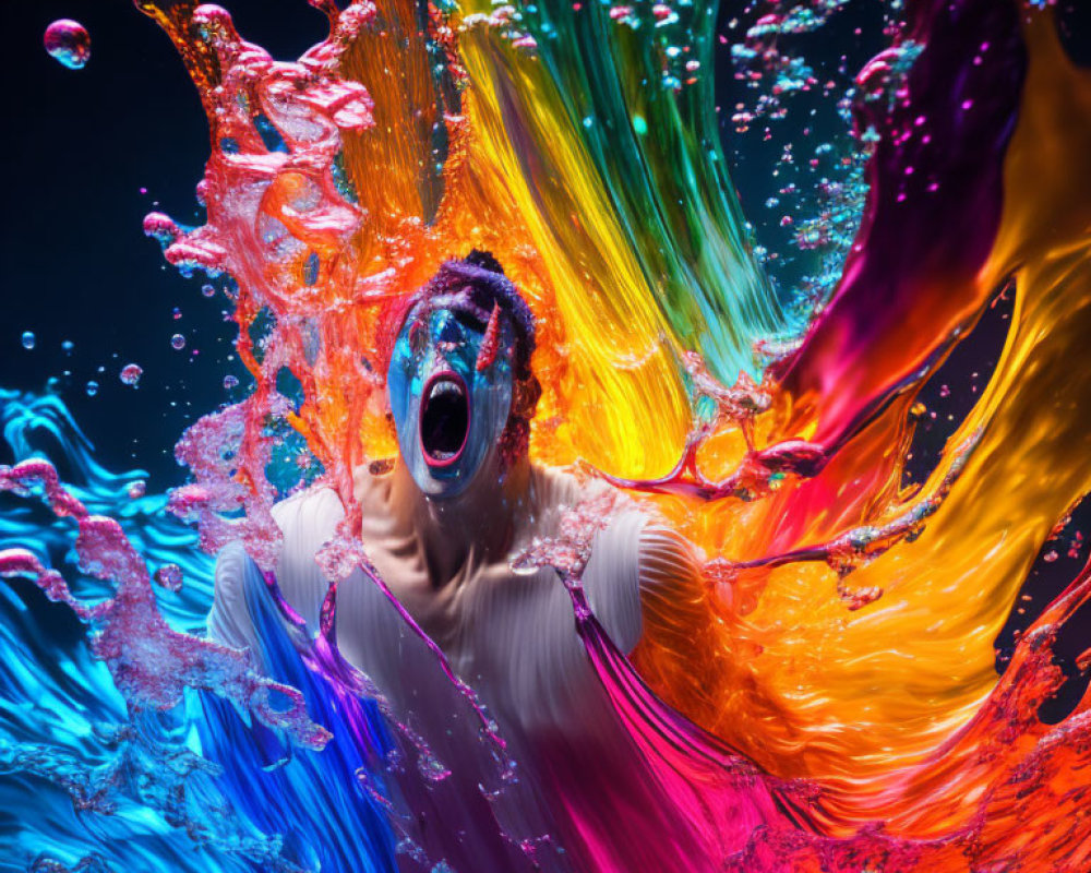 Colorful Liquid Motion Splash Against Dark Background