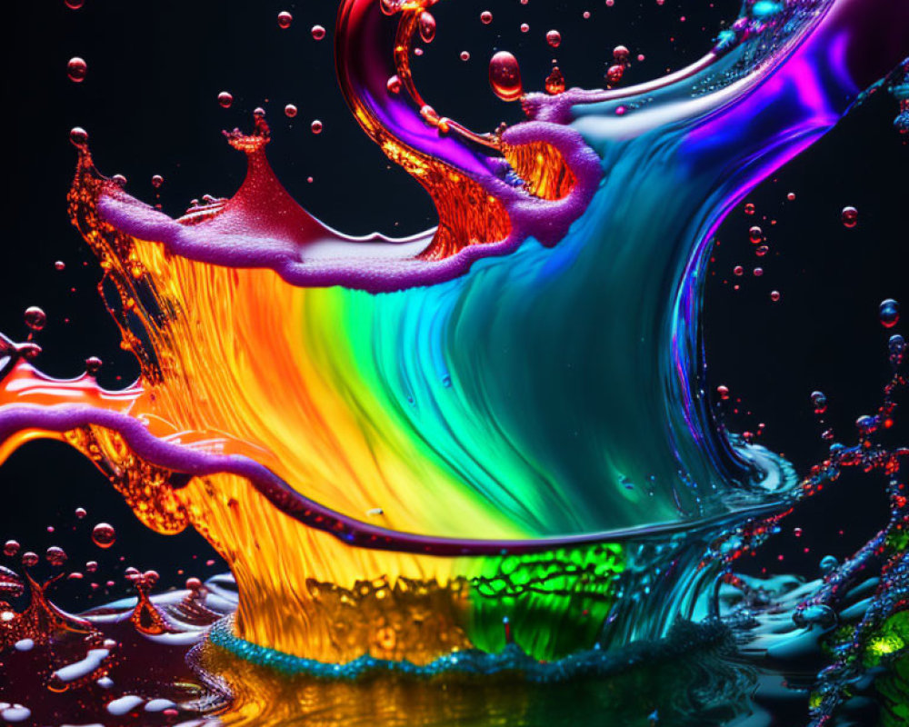 Colorful liquid splash wave on dark background