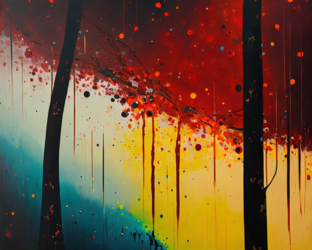 Vibrant forest scene in abstract colorful painting