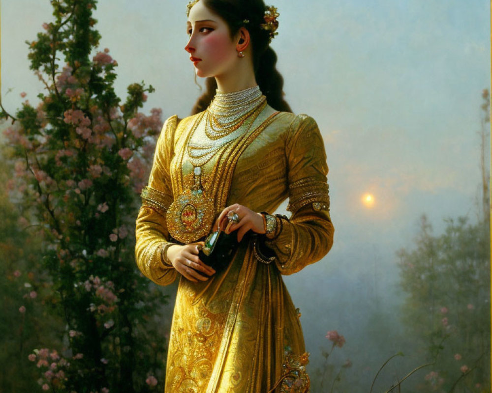 Traditional Indian Attire Woman in Sunset Landscape