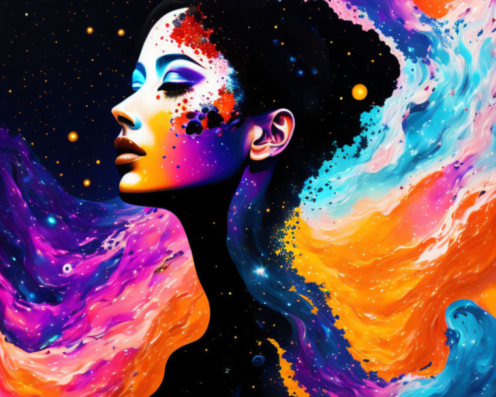 Vibrant cosmic-themed profile against colorful space nebula