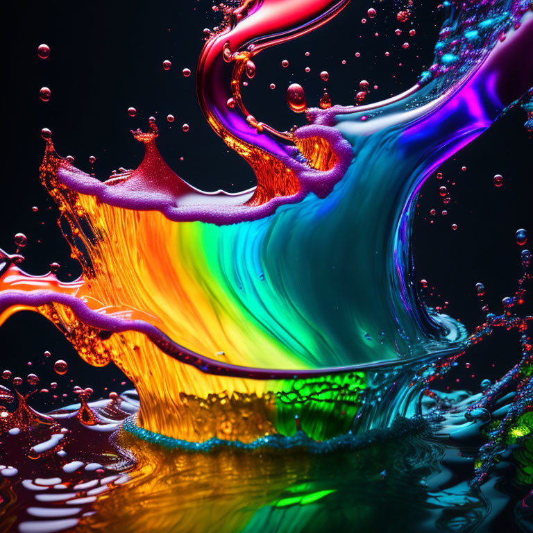 Colorful liquid splash wave on dark background