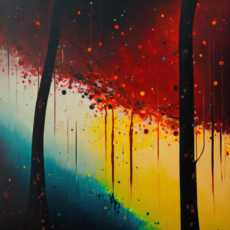 Vibrant forest scene in abstract colorful painting