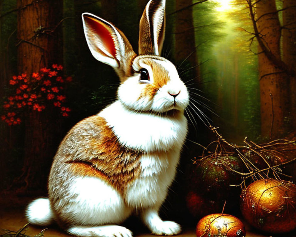 Detailed Rabbit Art in Enchanted Forest Setting