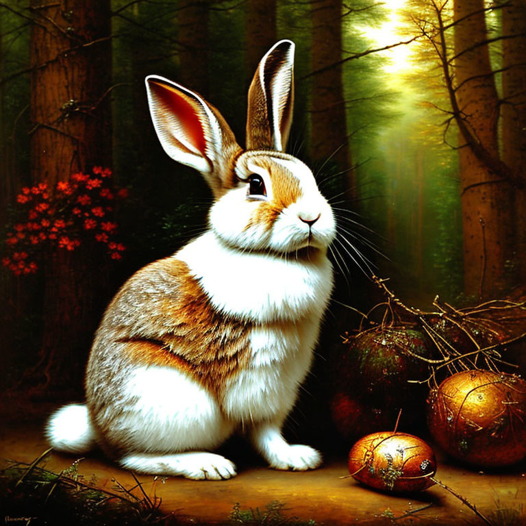 Detailed Rabbit Art in Enchanted Forest Setting