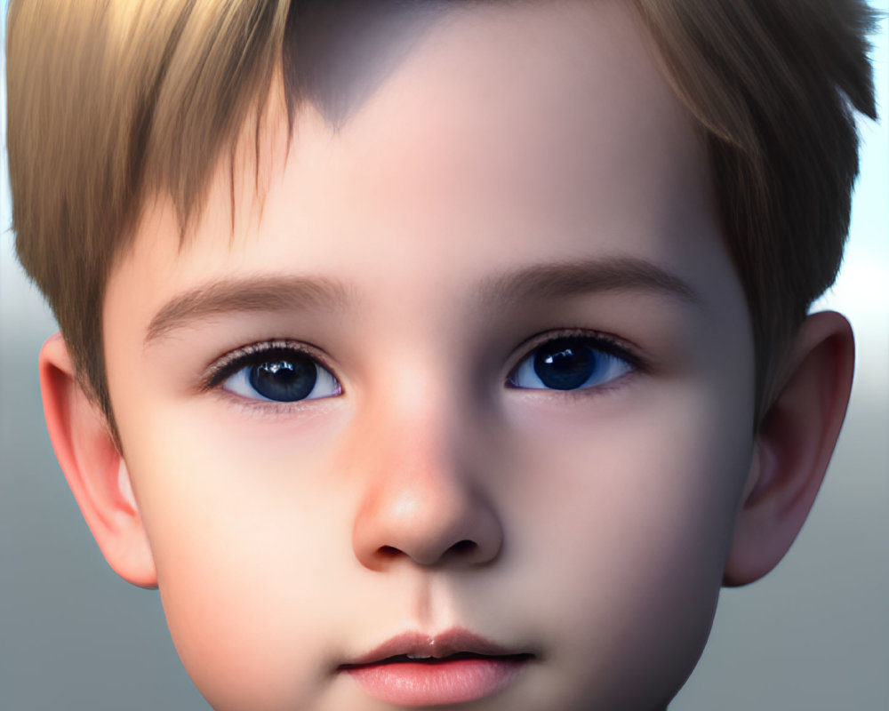 Young boy digital portrait: blue eyes, fair skin, short blonde hair