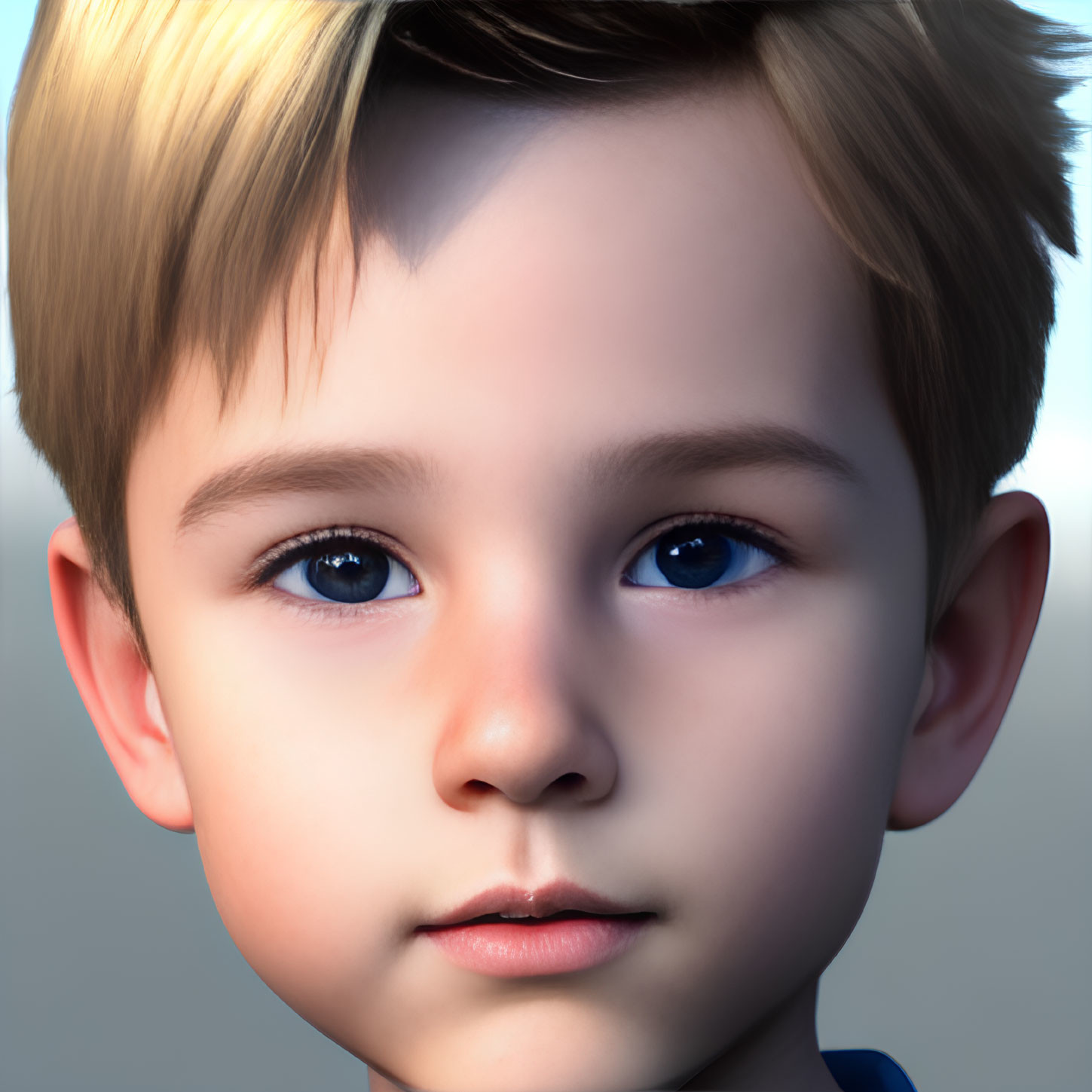 Young boy digital portrait: blue eyes, fair skin, short blonde hair