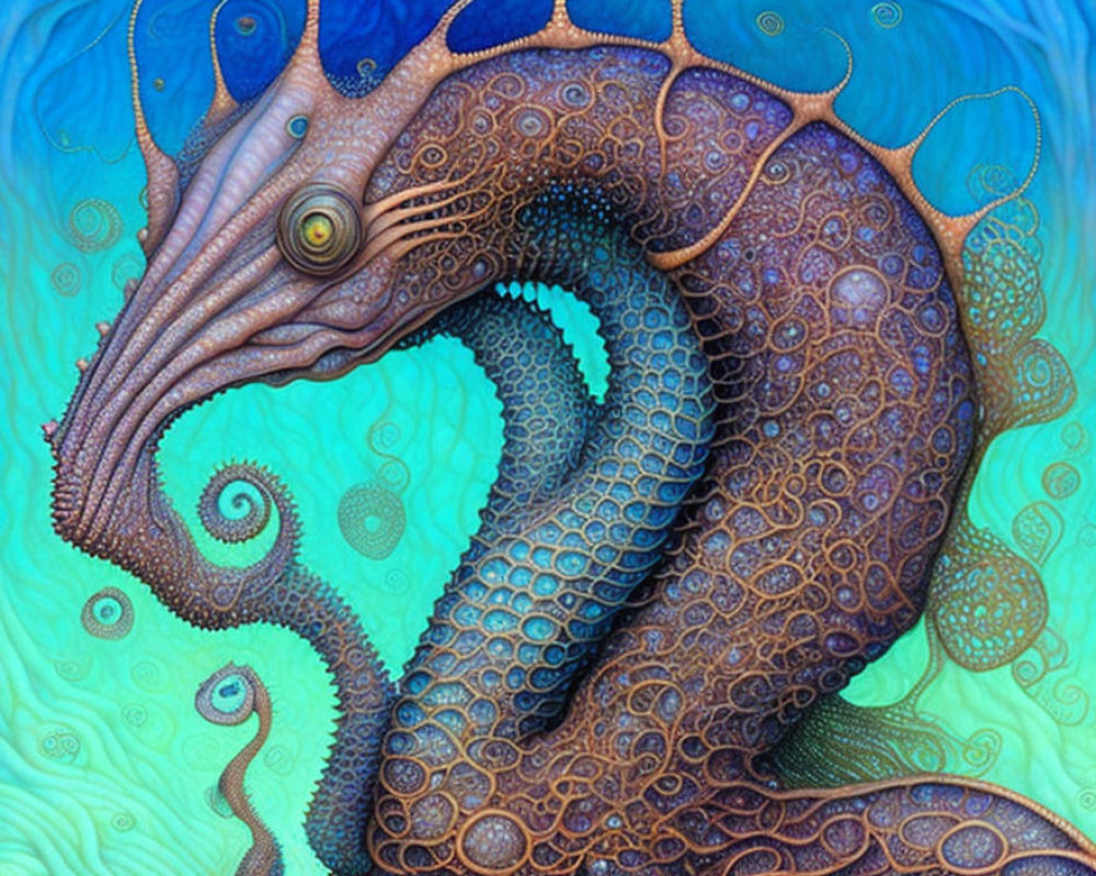 Detailed Sea Dragon Digital Illustration with Colorful Patterning