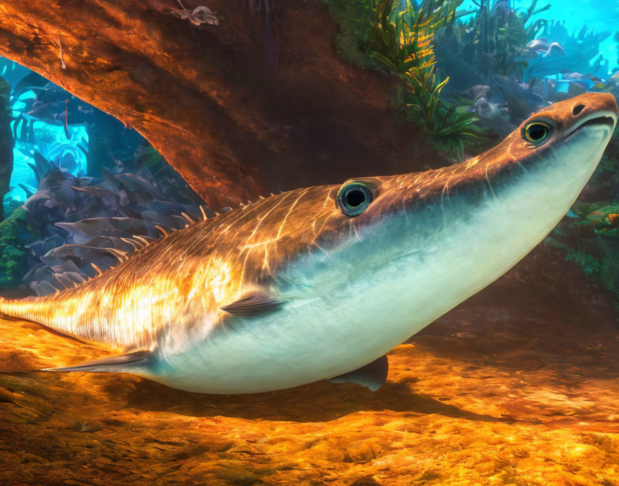 Prehistoric Fish Digital Rendering in Underwater Scene