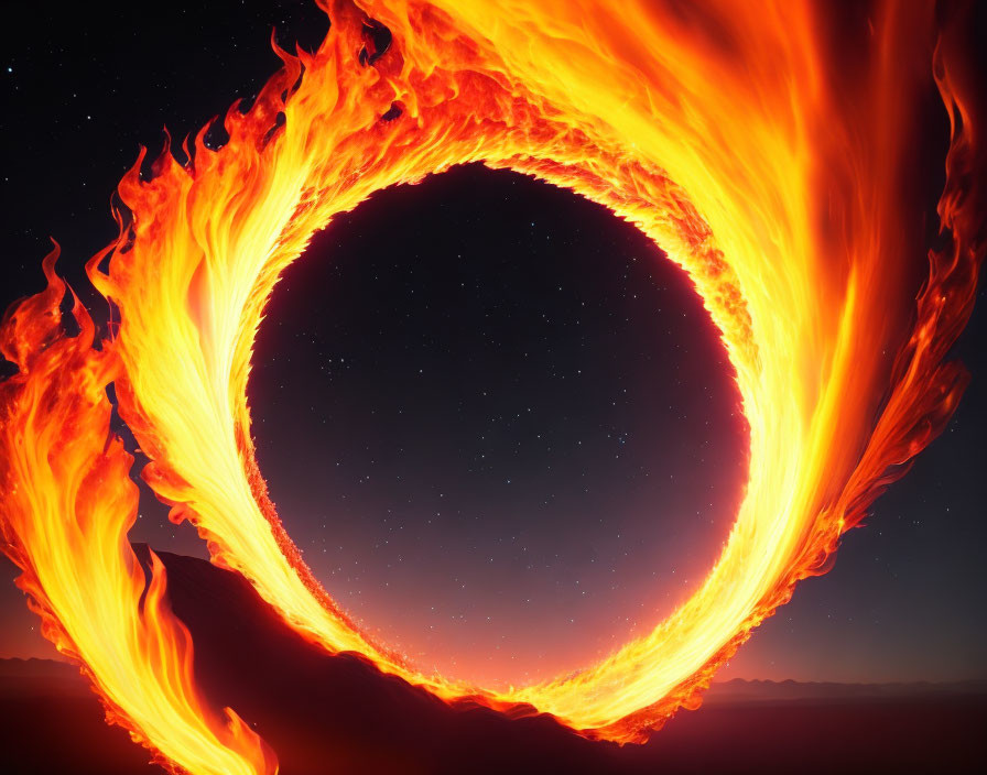 Circular Portal of Intense Flames in Twilight Sky