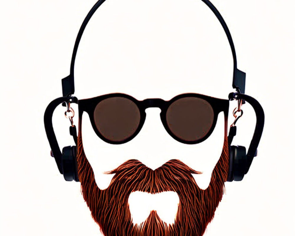 Stylized male face with beard, sunglasses, and headphones on white background