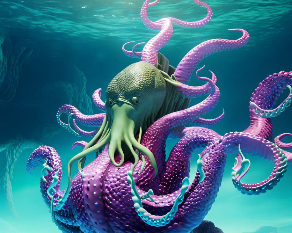 Detailed purple octopus illustration in serene underwater scene